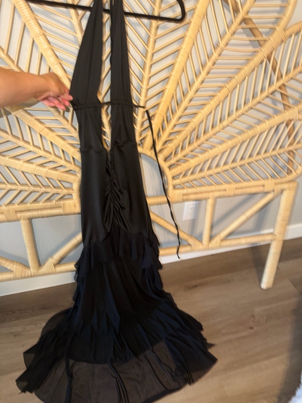 Black Halter Ruffle Maxi Dress